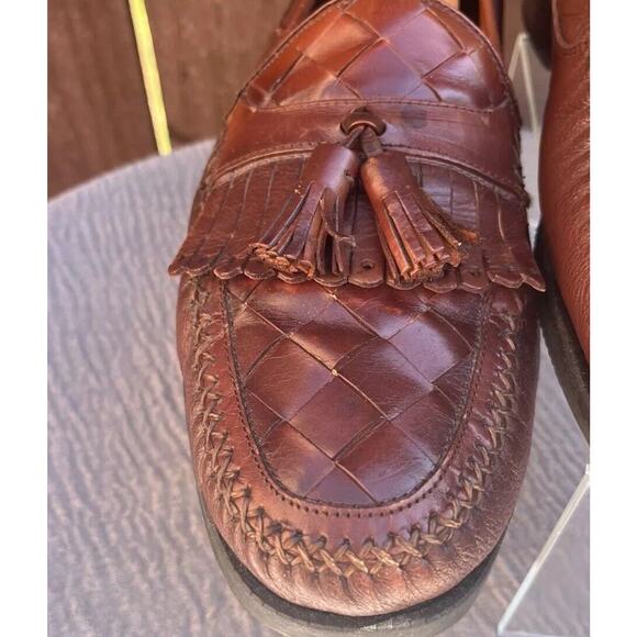 Men\'s Brass Boot Brown Leather Tassel and Weave Loafers Size 12 Made in Spain